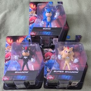 jakks 2025 Sonic The Hedgehog 3 Action Figures Set: Sonic, Shadow, Super Shadow